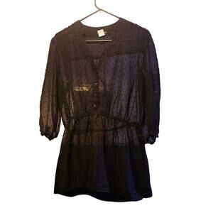 Fire Los Angeles black swiss dot blouse size large whimsygoth, dark fairy